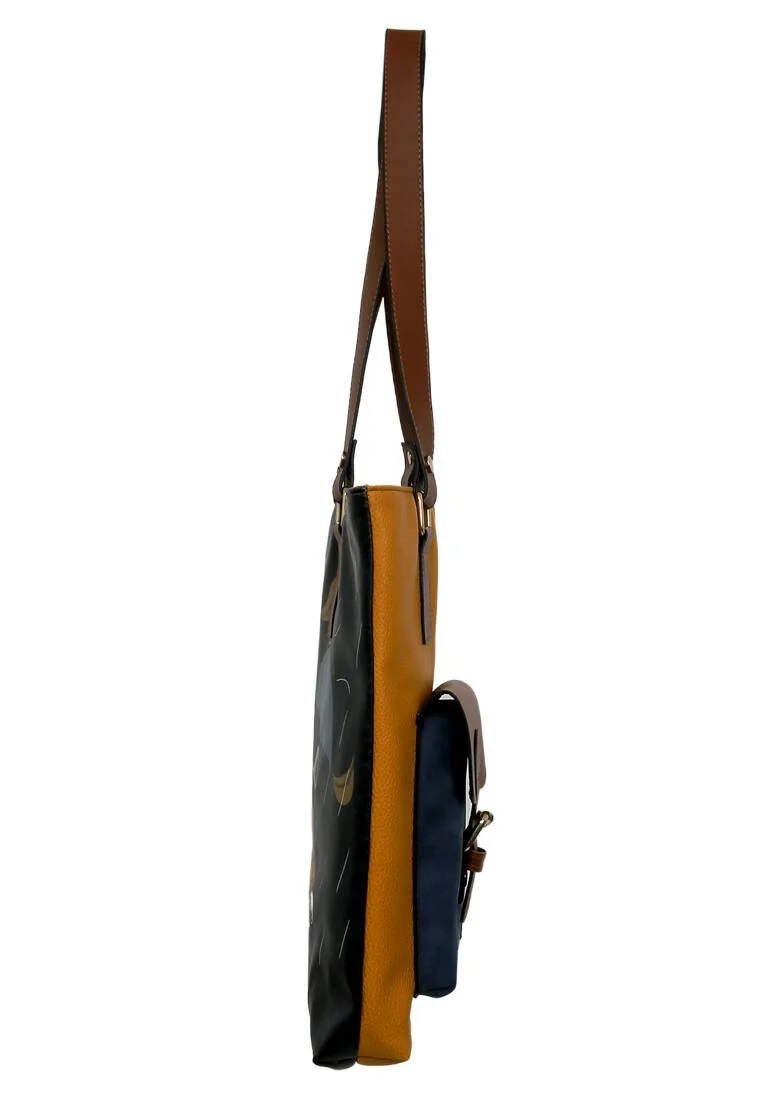 Women Vegan Leather Yellow Shoulder Bag - Rain Waters My Soul Design