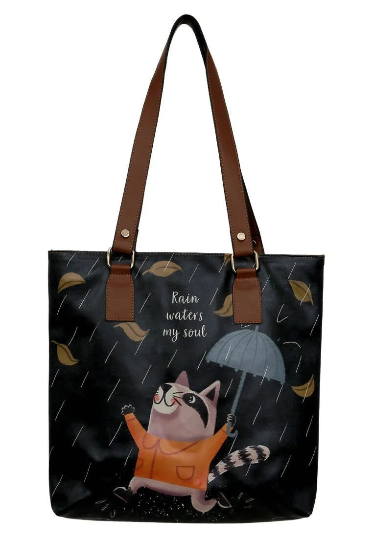 Women Vegan Leather Yellow Shoulder Bag - Rain Waters My Soul Design