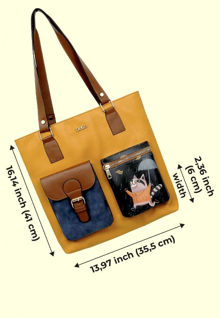 Women Vegan Leather Yellow Shoulder Bag - Rain Waters My Soul Design