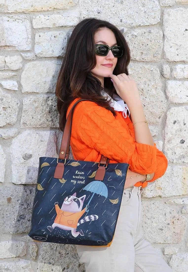 Women Vegan Leather Yellow Shoulder Bag - Rain Waters My Soul Design