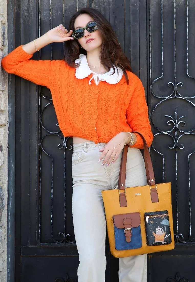 Women Vegan Leather Yellow Shoulder Bag - Rain Waters My Soul Design