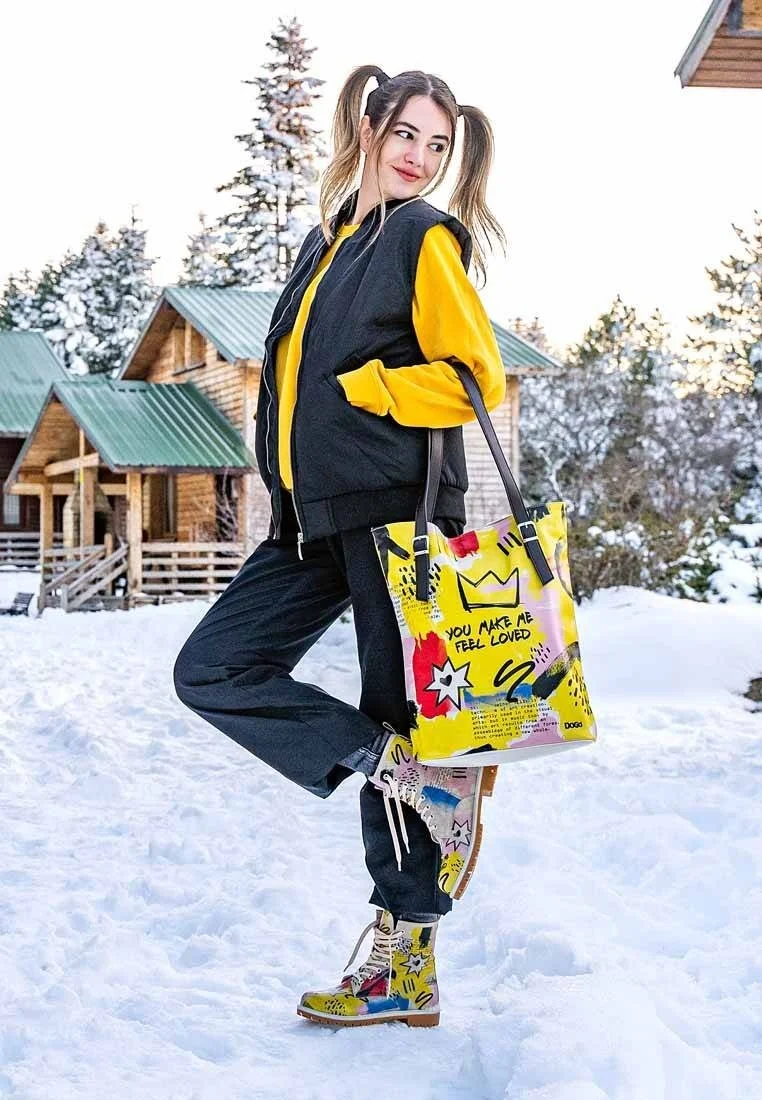 Women Vegan Leather Yellow Shoulder Bag - The Creation of the Collage Design