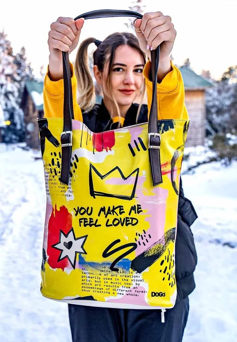 Women Vegan Leather Yellow Shoulder Bag - The Creation of the Collage Design