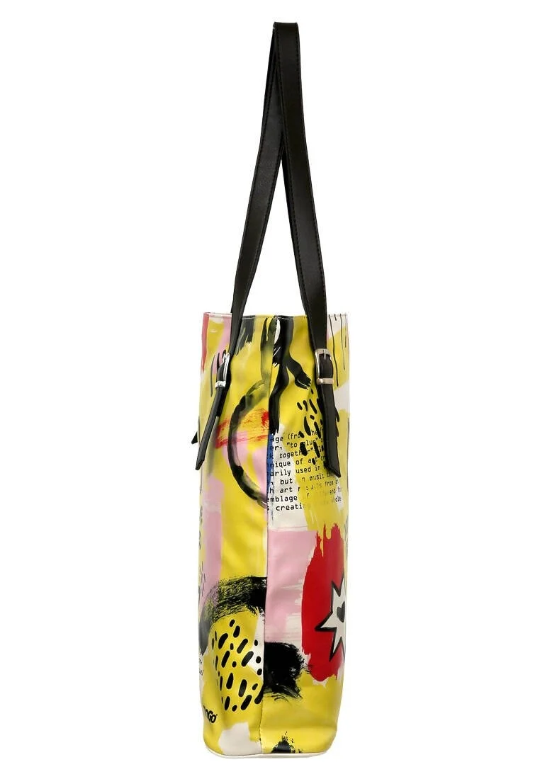 Women Vegan Leather Yellow Shoulder Bag - The Creation of the Collage Design