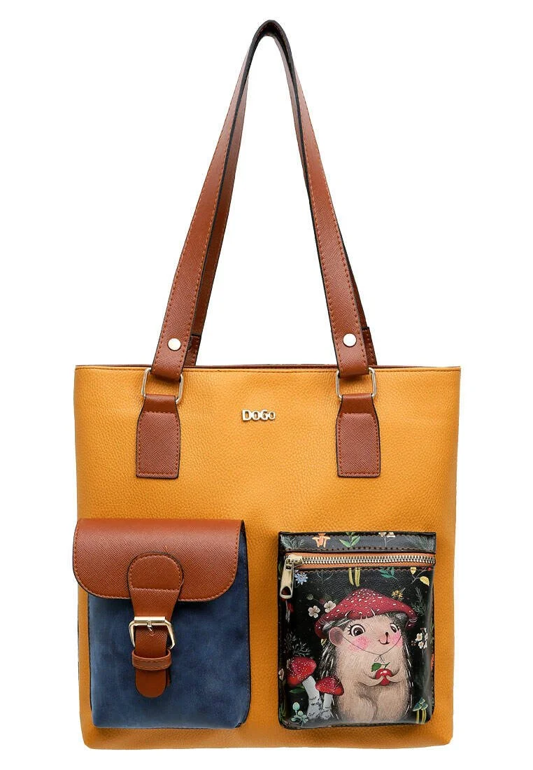 Women Vegan Leather Yellow Shoulder Bag - Hedge Hug Design