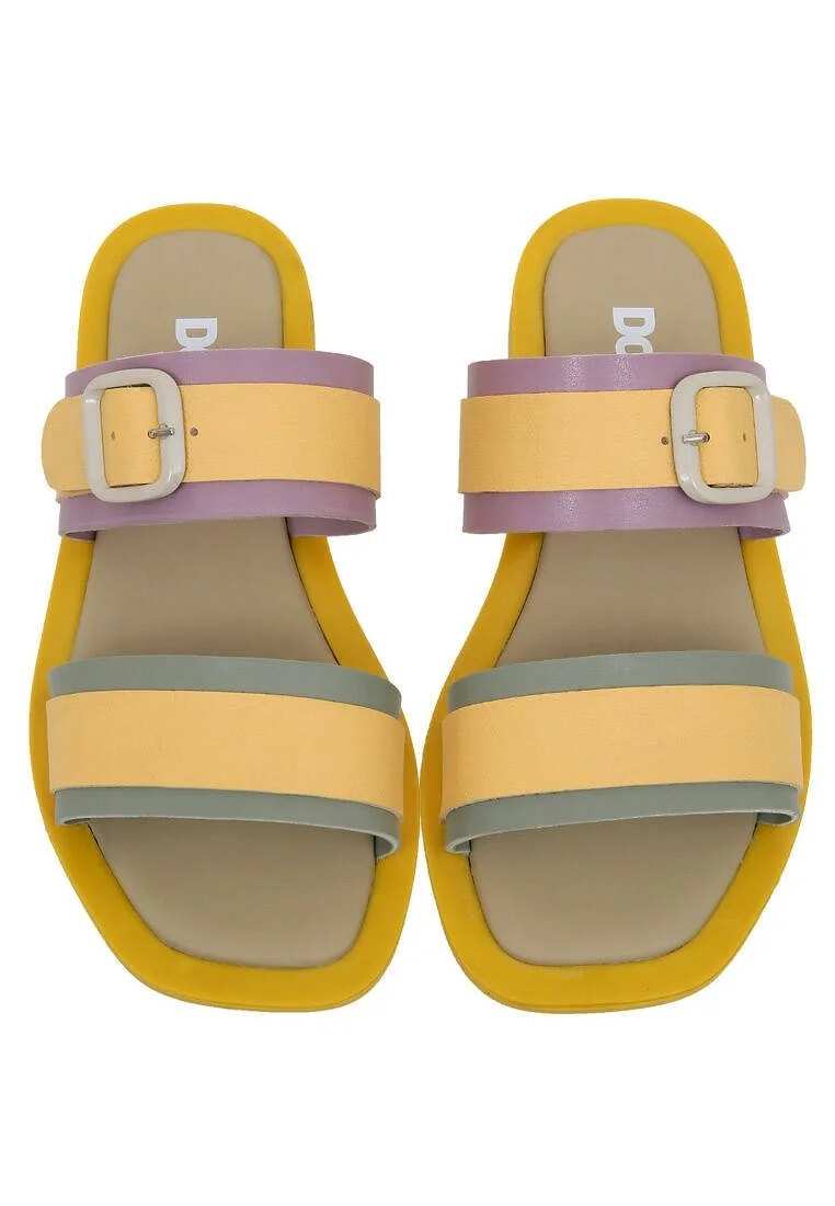 Women Vegan Leather Yellow Slippers - Yellow Sunny Design
