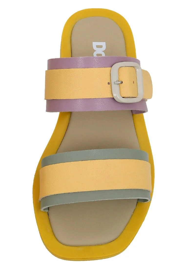 Women Vegan Leather Yellow Slippers - Yellow Sunny Design