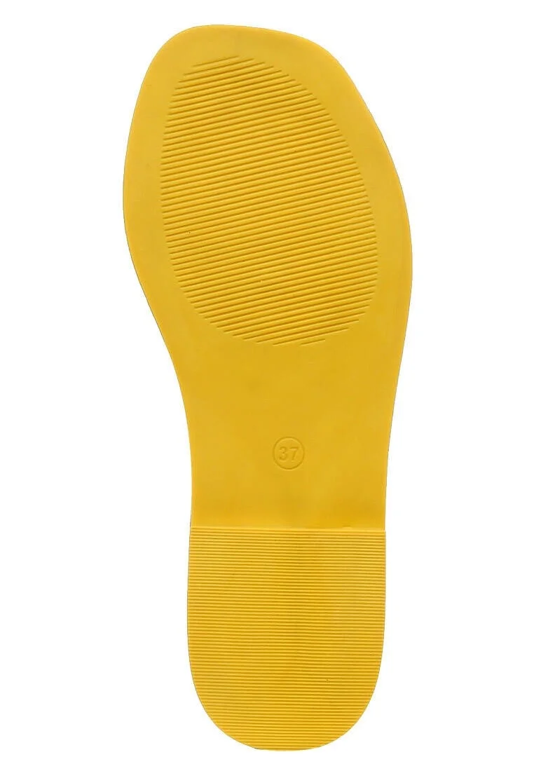 Women Vegan Leather Yellow Slippers - Yellow Sunny Design