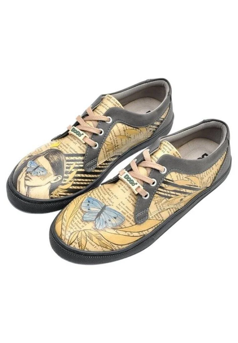 Women Vegan Leather Yellow Sneakers - Butterfly Queen Design