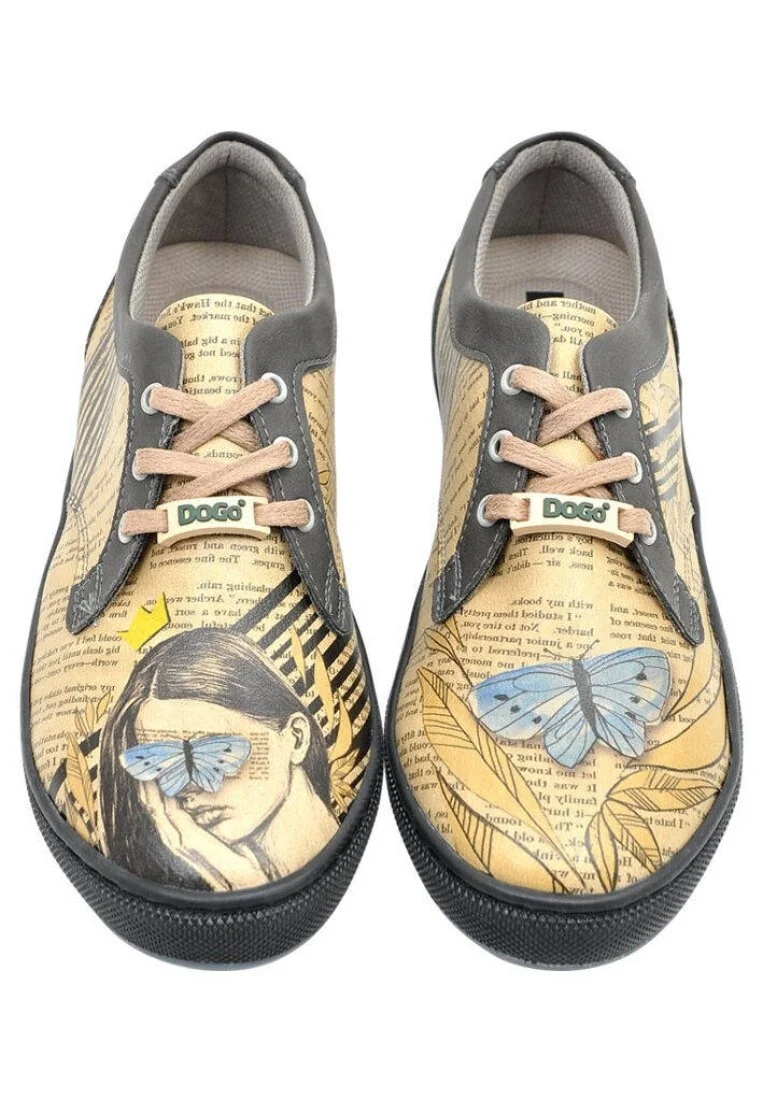 Women Vegan Leather Yellow Sneakers - Butterfly Queen Design
