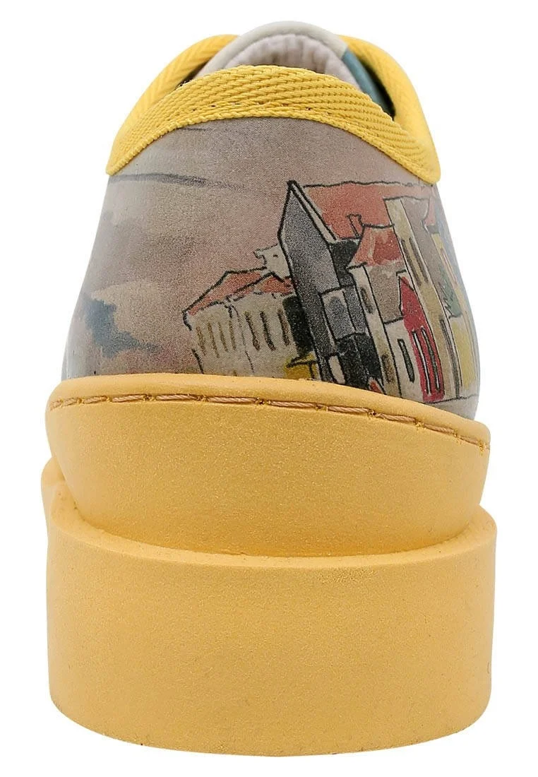 Women Vegan Leather Yellow Sneakers - Sunsets and Silhouettes Design