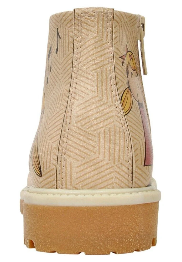 Women Vegan Leather Beige Zipper Ankle Boots - Feeling Gold Design