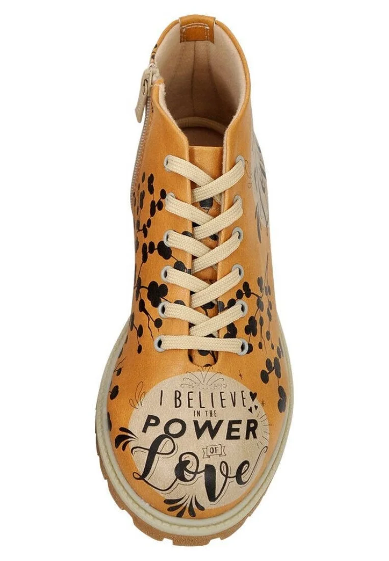 Women Vegan Leather Orange Zipper Ankle Boots - I Believe in the Power of Love Design