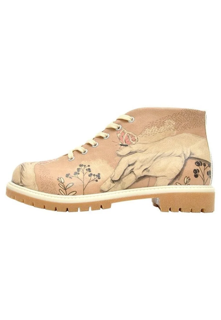 Women Vegan Leather Brown Zipper Ankle Boots - Lady Butterfly Design