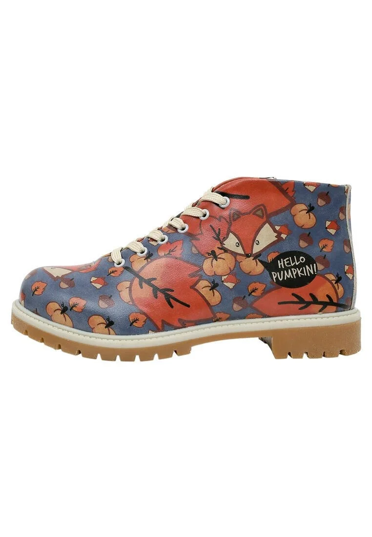 Women Vegan Leather Blue Ankle Boots - Hello Pumpkin Design