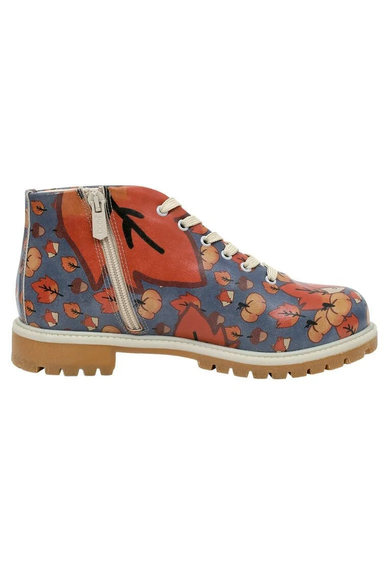 Women Vegan Leather Blue Ankle Boots - Hello Pumpkin Design