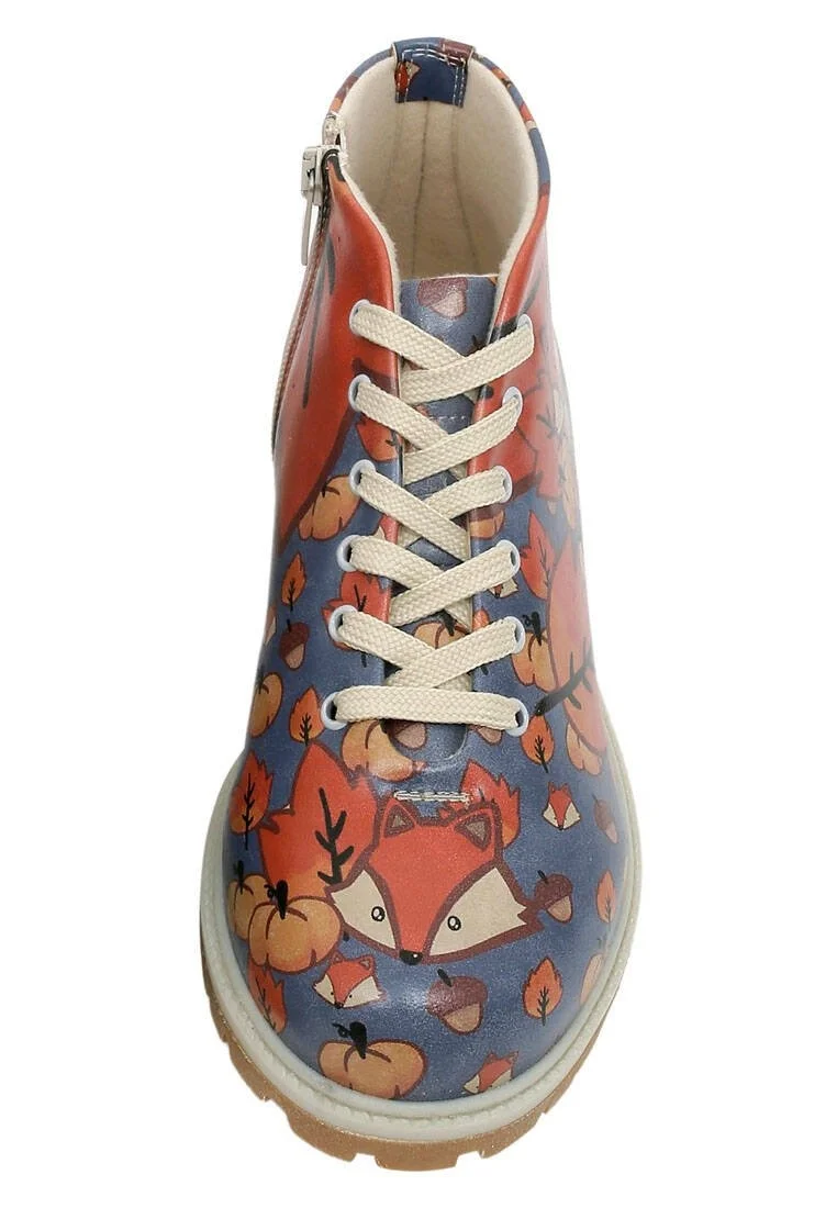 Women Vegan Leather Blue Ankle Boots - Hello Pumpkin Design