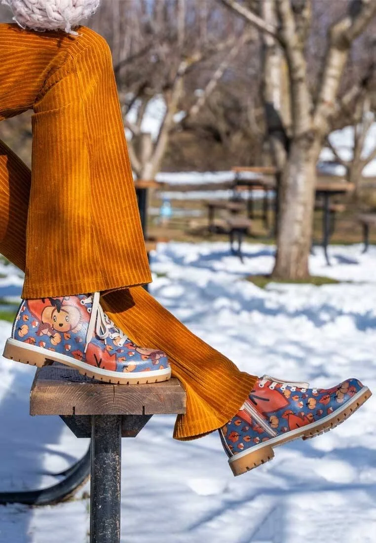Women Vegan Leather Blue Ankle Boots - Hello Pumpkin Design