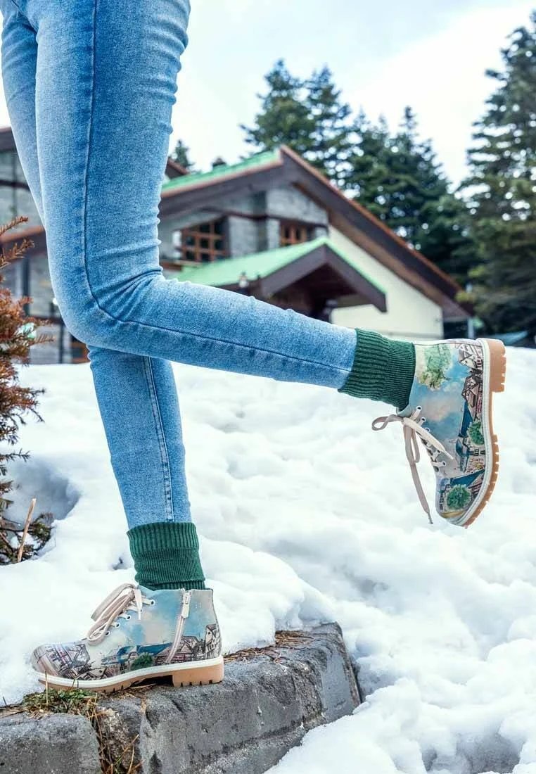 Women Vegan Leather Blue Ankle Boots - Travel Fills The Soul Design