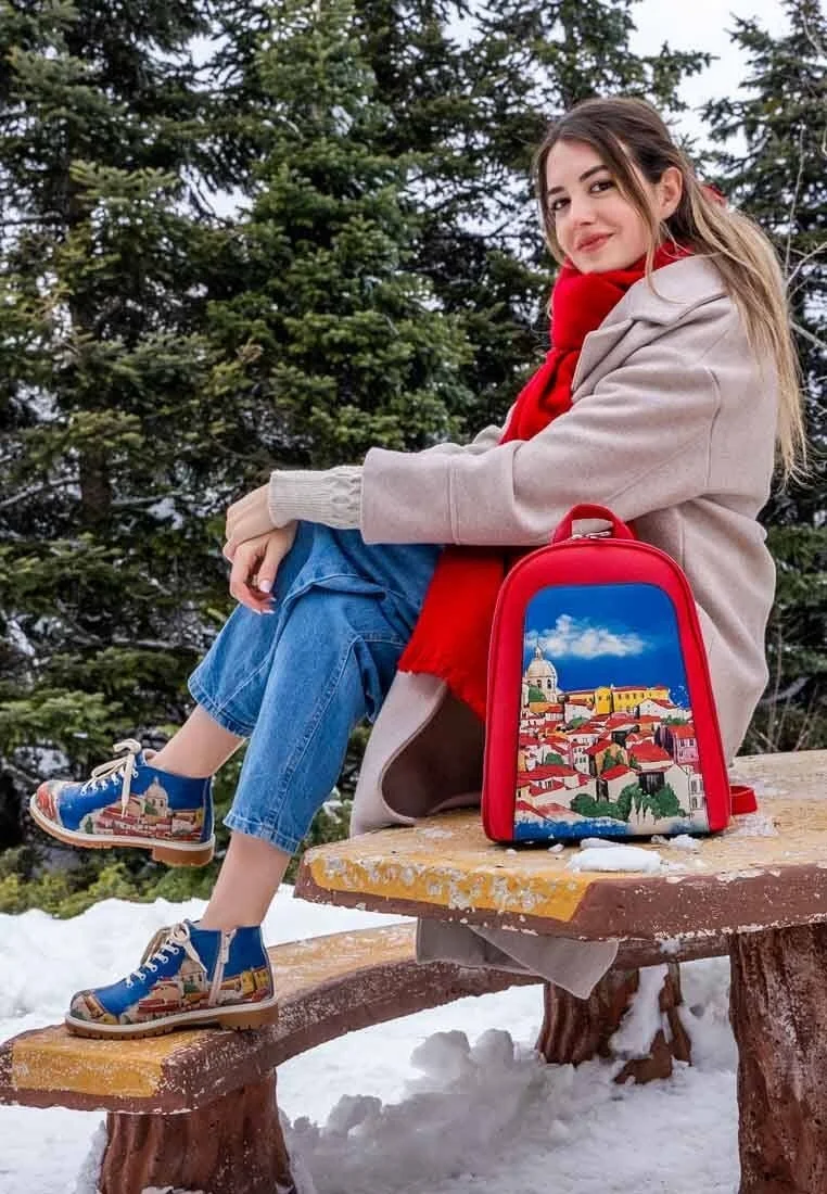 Women Vegan Leather Multicolor Ankle Boots - On the Roofs Design