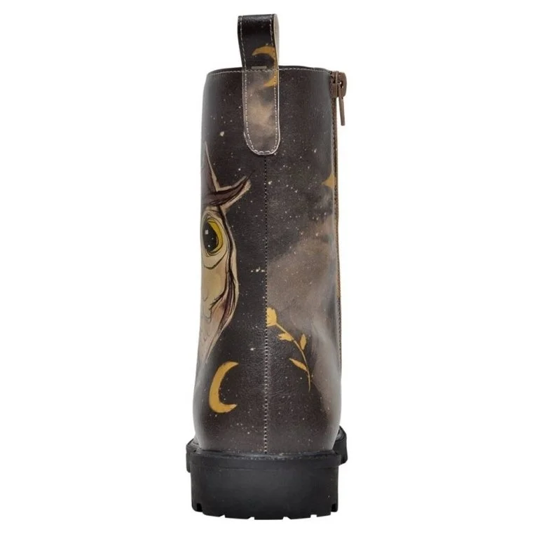 Women Vegan Leather Black Zipper Long Boots - Owls Family Design