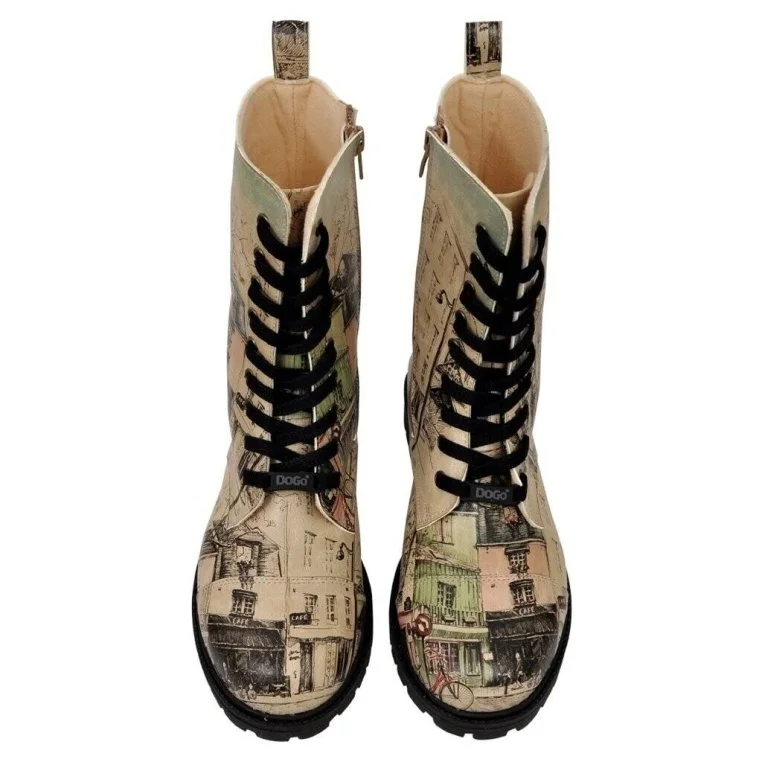 Women Vegan Leather Beige Zipper Long Boots - Bonjour Paris Design