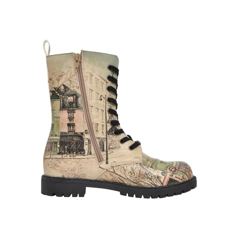 Women Vegan Leather Beige Zipper Long Boots - Bonjour Paris Design