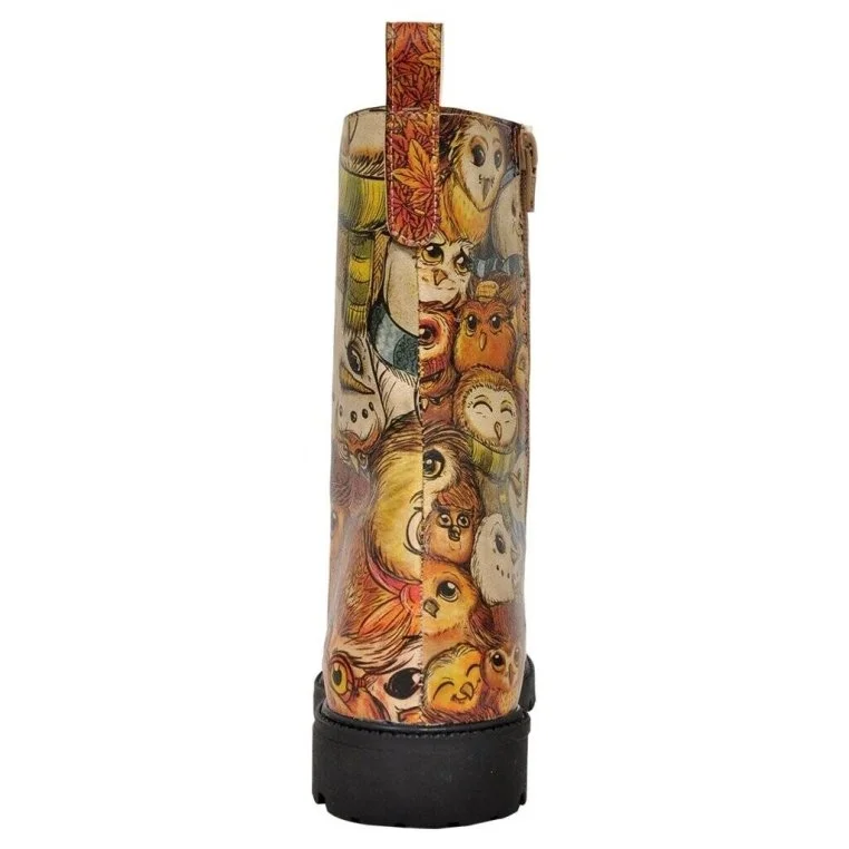 Women Vegan Leather Multicolor Zipper Long Boots - Owl city Design