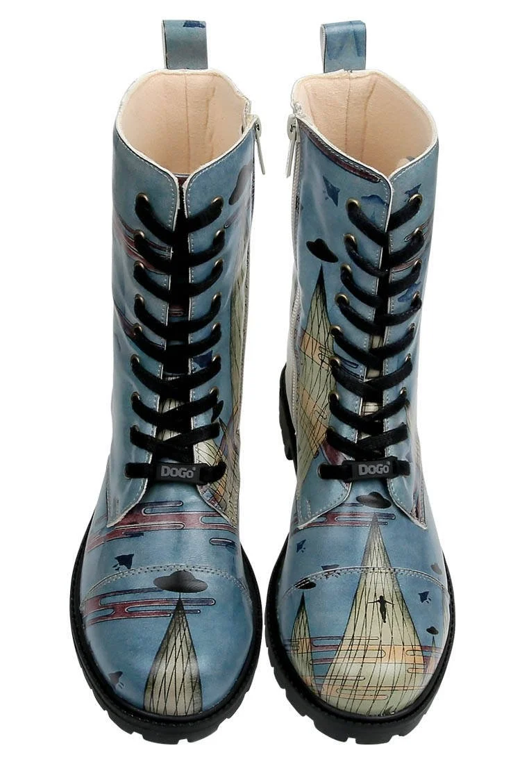 Women Vegan Leather Blue Zipper Long Boots - The Future is Here Design