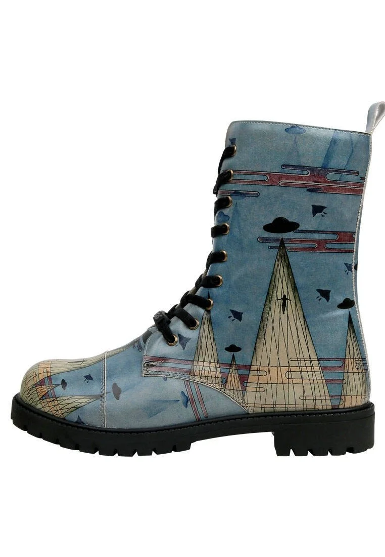 Women Vegan Leather Blue Zipper Long Boots - The Future is Here Design