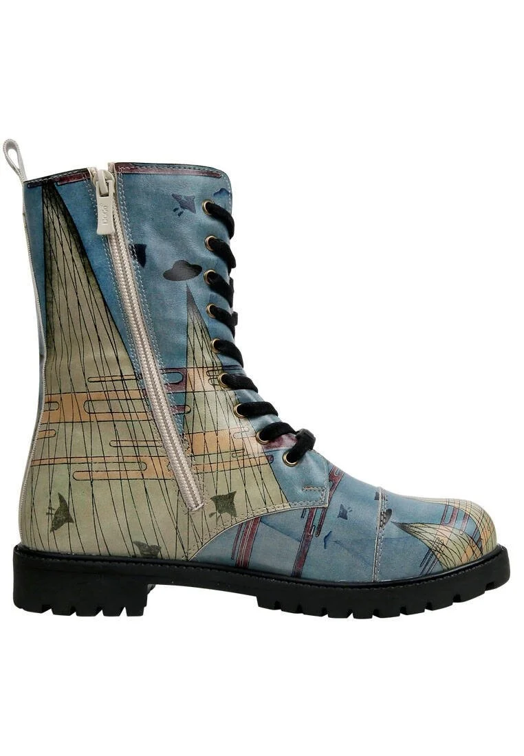 Women Vegan Leather Blue Zipper Long Boots - The Future is Here Design