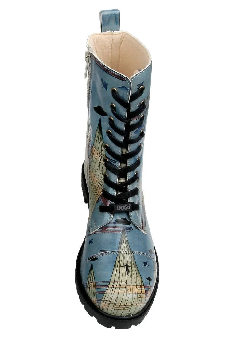 Women Vegan Leather Blue Zipper Long Boots - The Future is Here Design