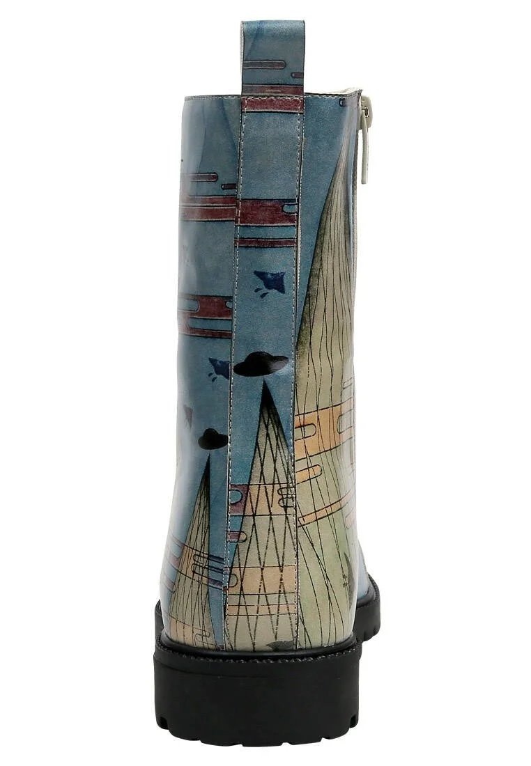 Women Vegan Leather Blue Zipper Long Boots - The Future is Here Design