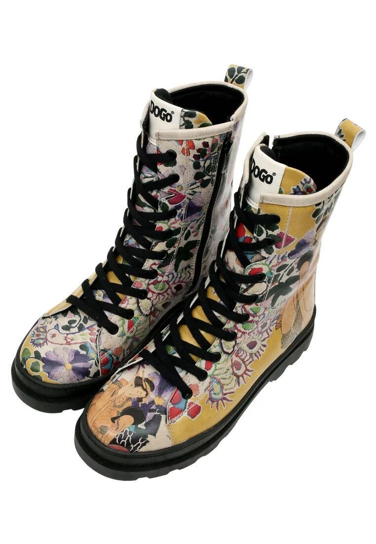 Women Vegan Leather Multicolor Zipper Long Boots - Spring Embroidery Design