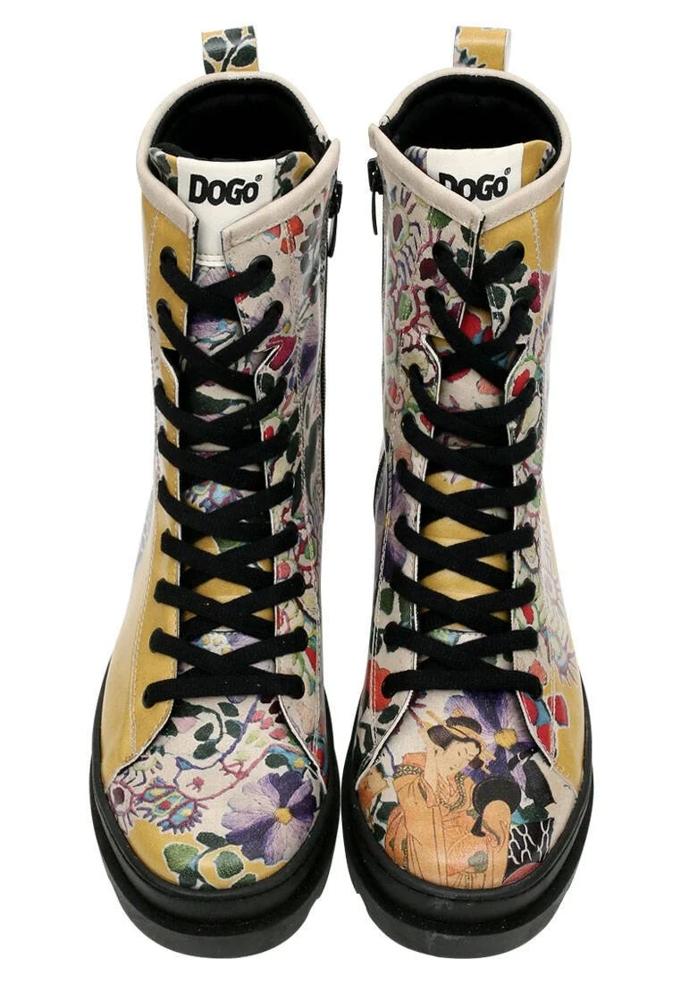 Women Vegan Leather Multicolor Zipper Long Boots - Spring Embroidery Design