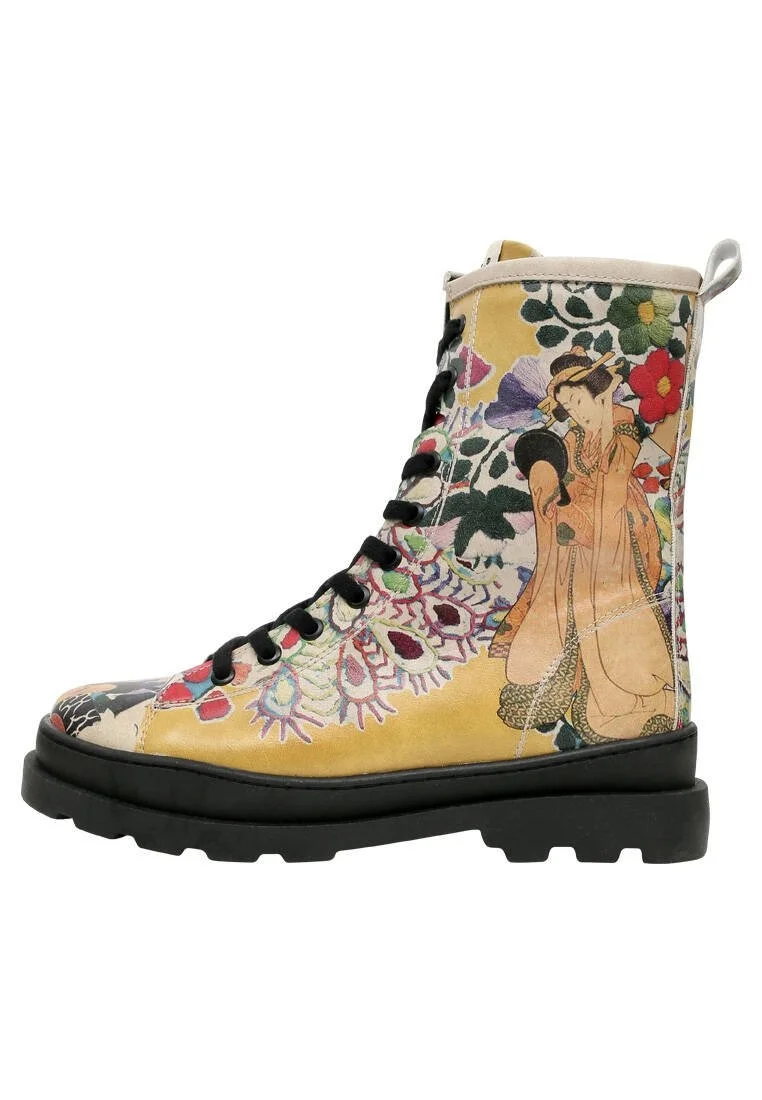 Women Vegan Leather Multicolor Zipper Long Boots - Spring Embroidery Design