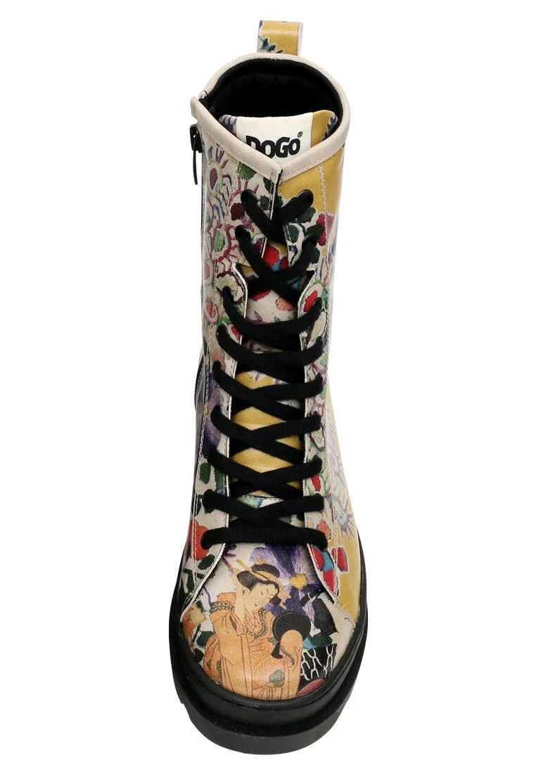 Women Vegan Leather Multicolor Zipper Long Boots - Spring Embroidery Design