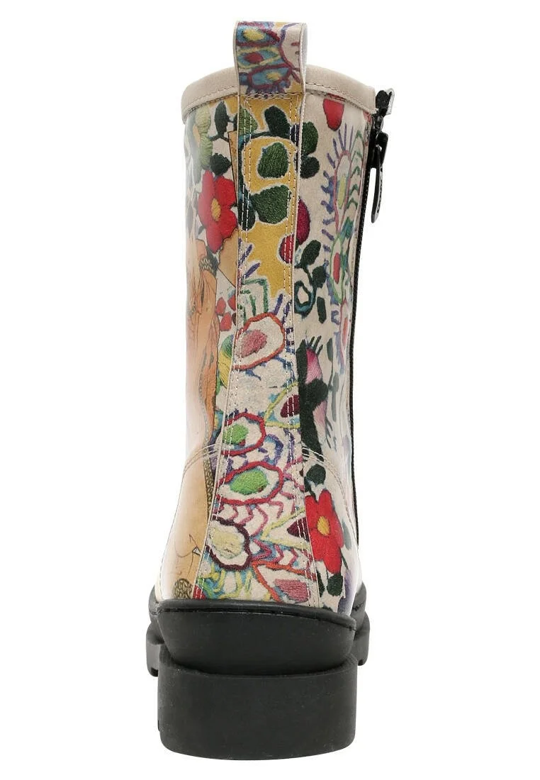 Women Vegan Leather Multicolor Zipper Long Boots - Spring Embroidery Design