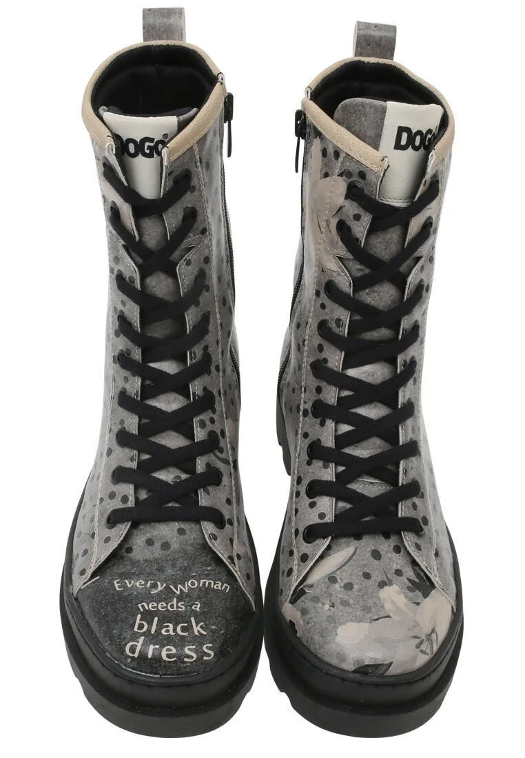 Women Vegan Leather Gray Zipper Long Boots - Black dress Design