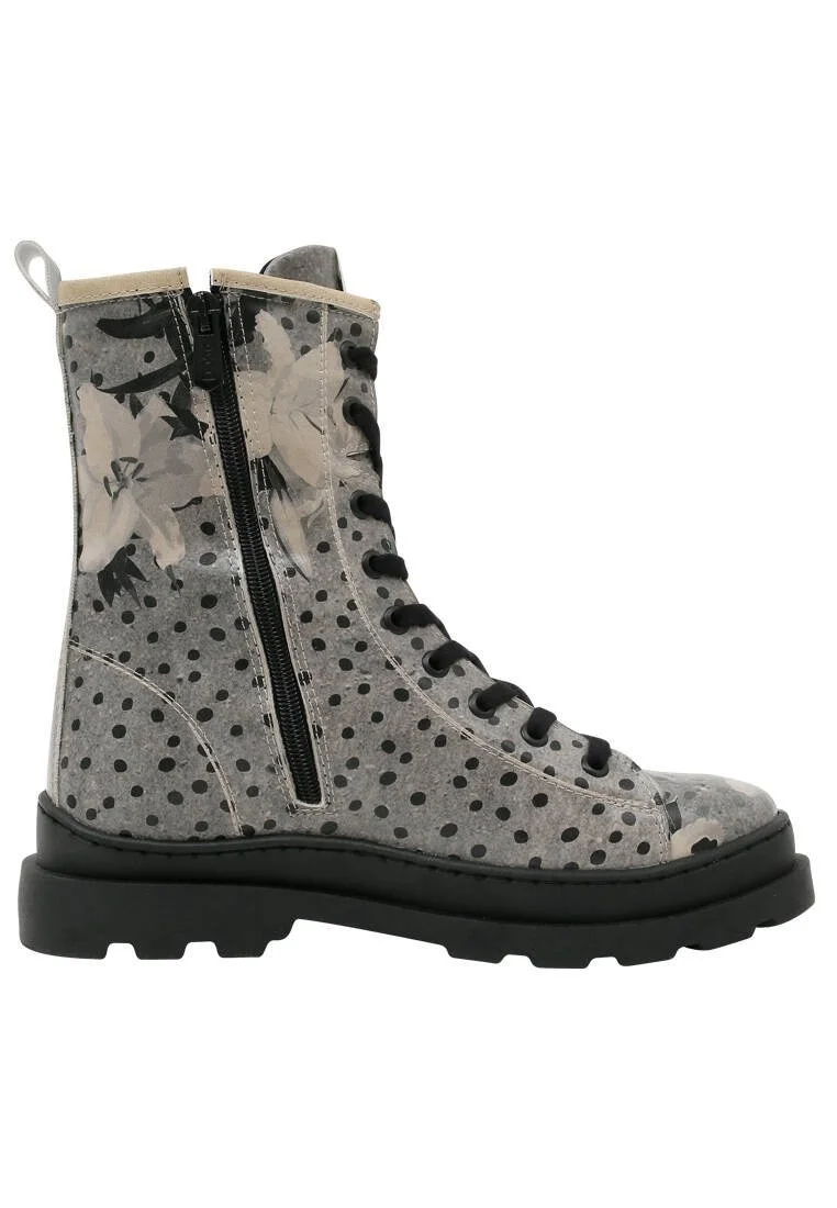 Women Vegan Leather Gray Zipper Long Boots - Black dress Design