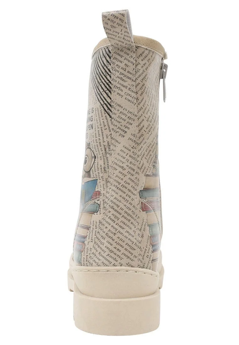 Women Vegan Leather Beige Zipper Long Boots - The wise owl Design