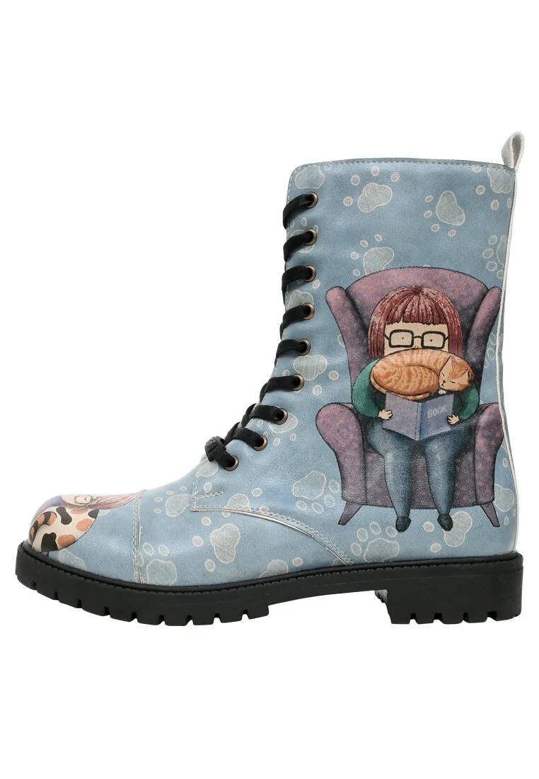 Women Vegan Leather Blue Zipper Long Boots - I Have Cattitude Design