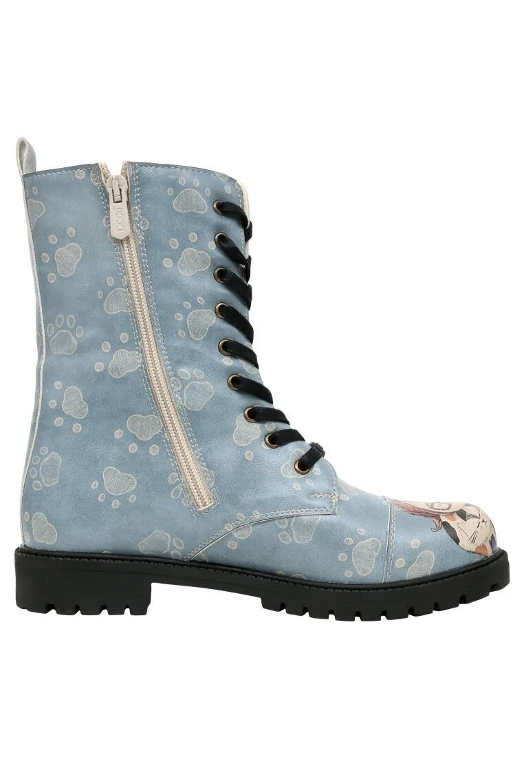 Women Vegan Leather Blue Zipper Long Boots - I Have Cattitude Design