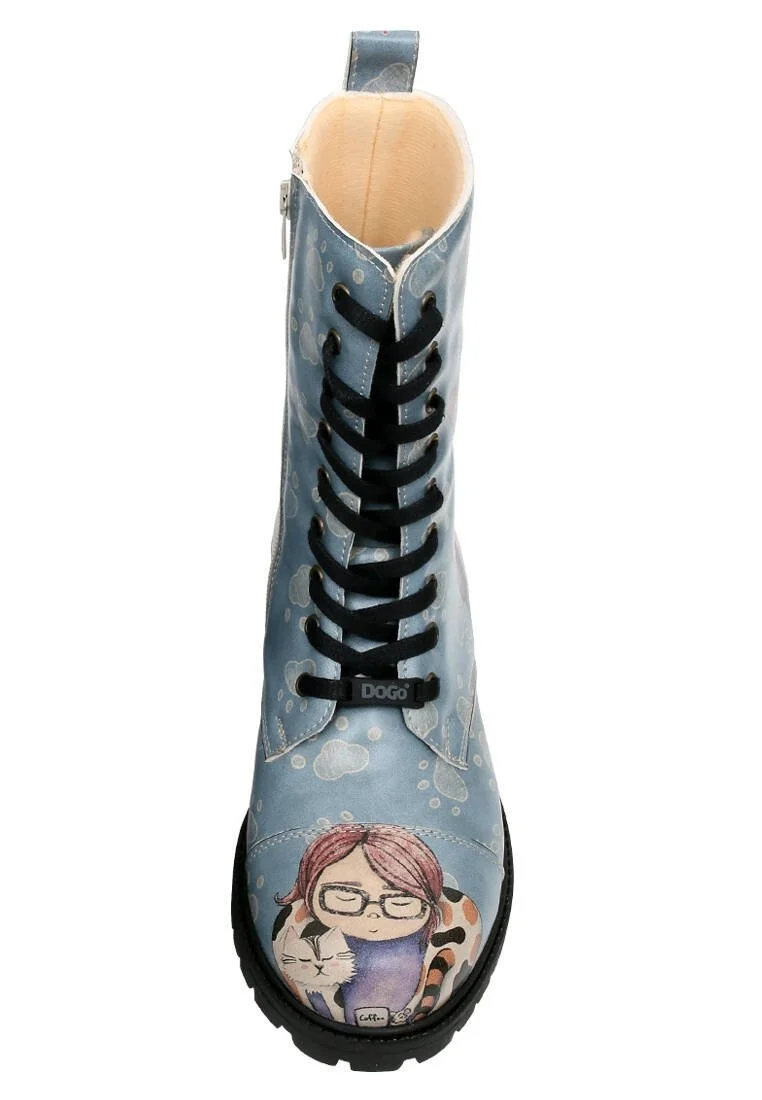 Women Vegan Leather Blue Zipper Long Boots - I Have Cattitude Design