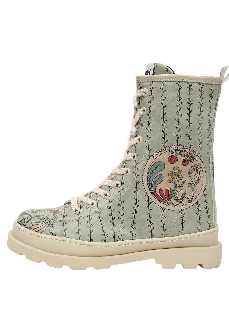 Women Vegan Leather Turquoise Long Boots - Kindness Grows Design