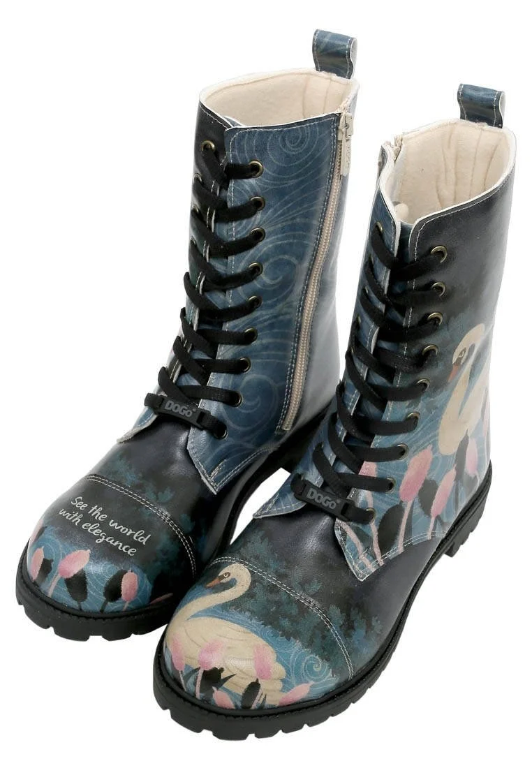Women Vegan Leather Navy Long Boots - With Elegance Design
