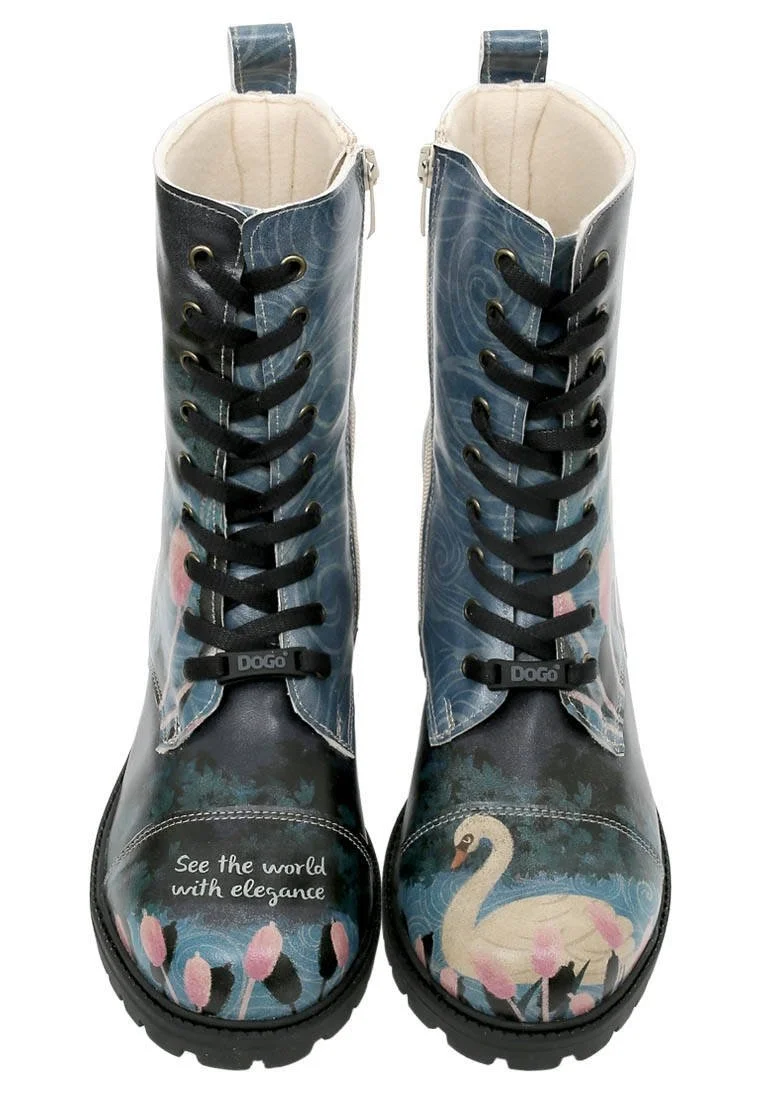 Women Vegan Leather Navy Long Boots - With Elegance Design