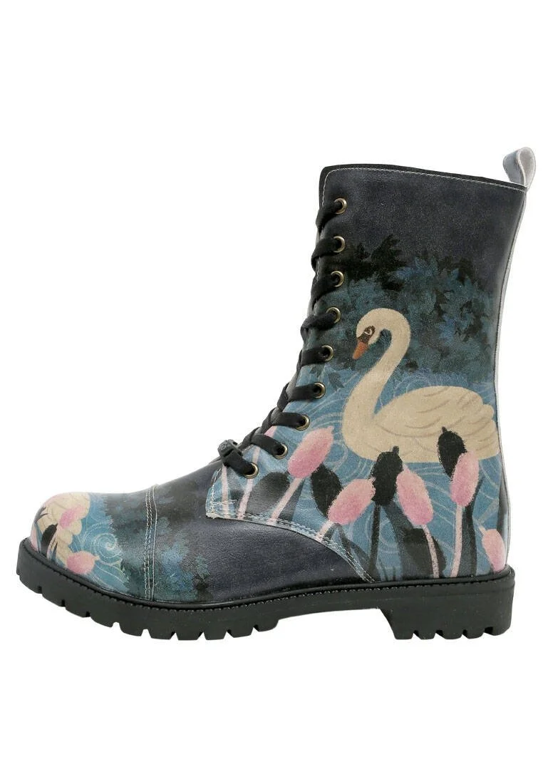 Women Vegan Leather Navy Long Boots - With Elegance Design