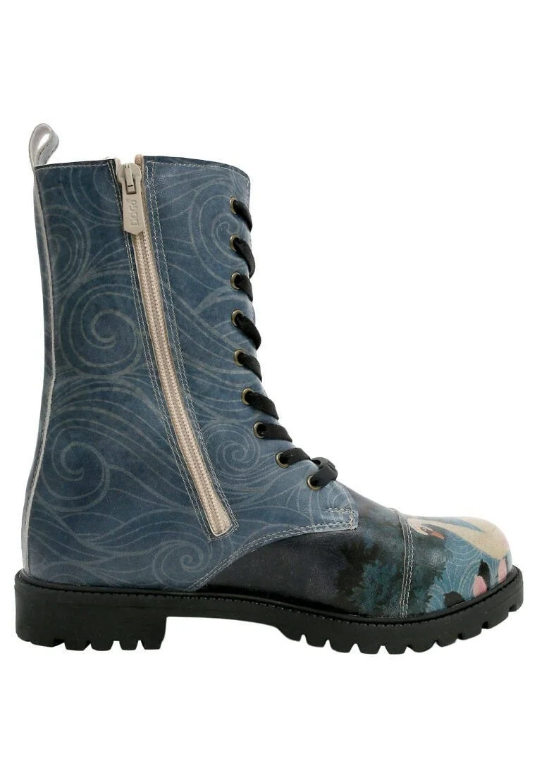 Women Vegan Leather Navy Long Boots - With Elegance Design