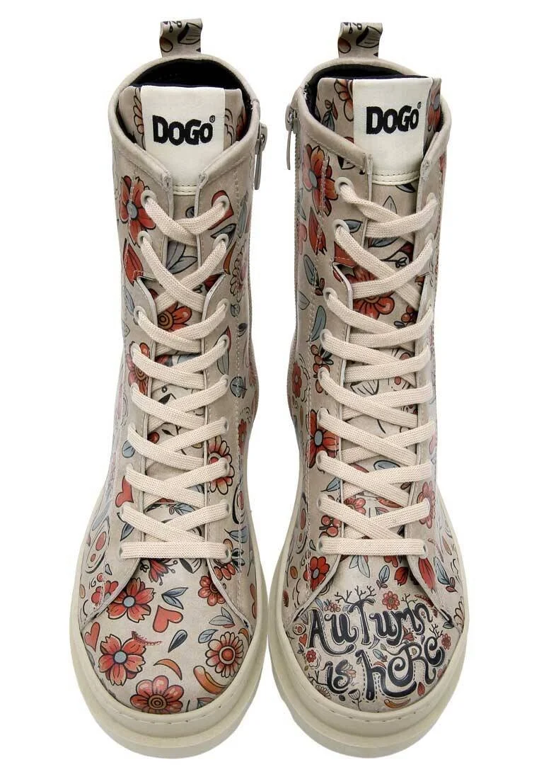 Women Vegan Leather Beige Zipper Long Boots - Autumn is Back Design